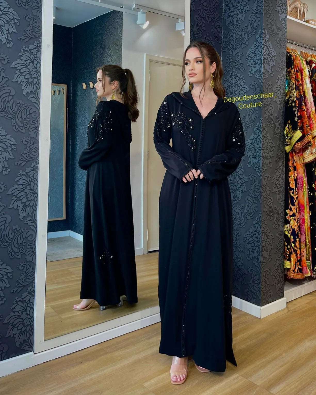 Jellaba marocain noir  pour femmes